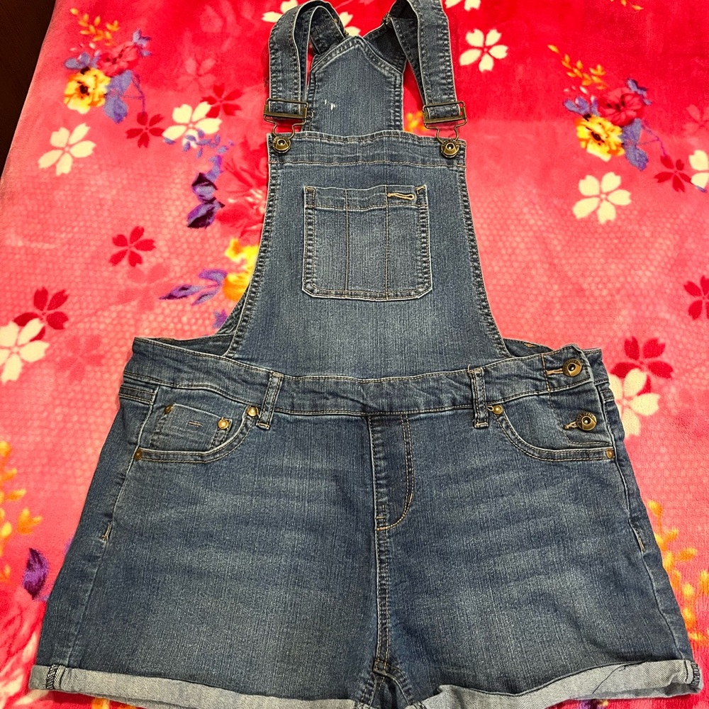Blue denim shorteralls